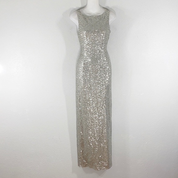 Ralph Lauren silver sequin full length gown KX - Picture 2 of 9